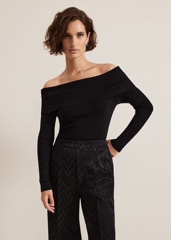 Phase Eight Nya Fine Bardot Knitwear Black Canada | UXBPJW-138